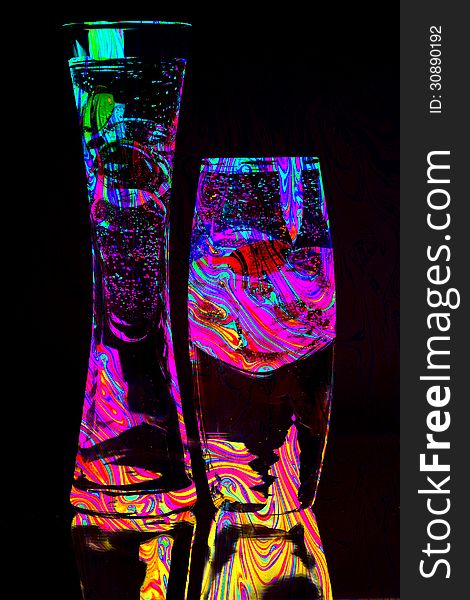 Composing of two glasses with soap-bubble in polarised light. Composing of two glasses with soap-bubble in polarised light