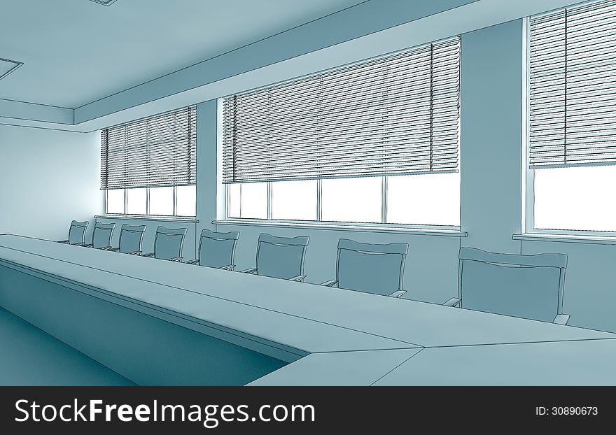 Business meeting room interior draft. Business meeting room interior draft