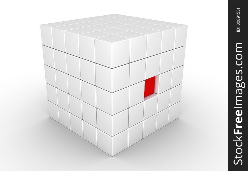 One cube is pressed inwards