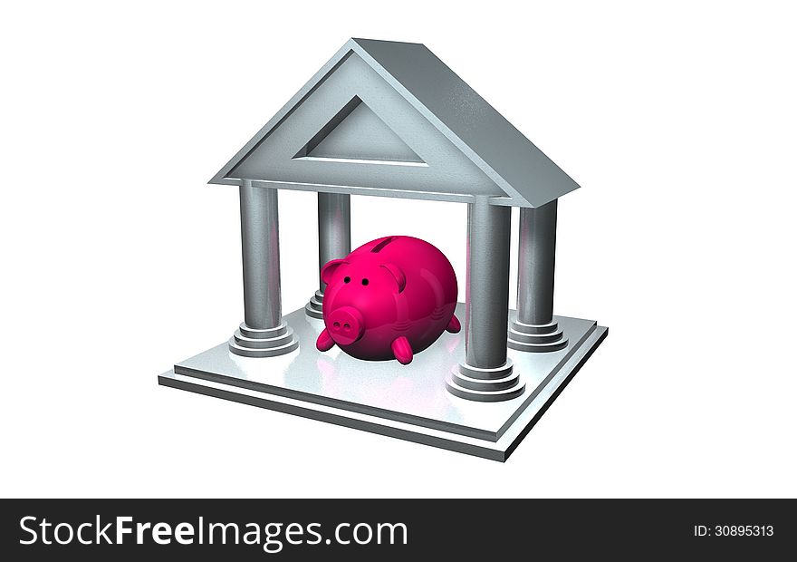 Pink saving pig in the bank. Pink saving pig in the bank