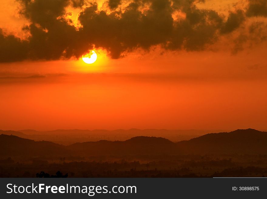 Beautiful Sunrise with orange sky silhouette Background