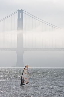 Windsurfing By Golden Gate Bridge Royalty Free Stock Photography Windsurfing By Golden Gate Bridge Royalty Free Stock Photography