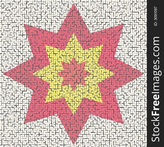 Big red and yellow star with mosaic pattern. Big red and yellow star with mosaic pattern