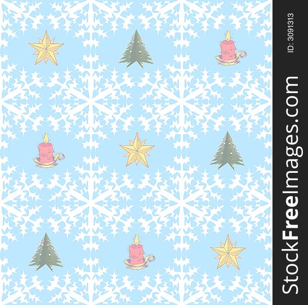 Seamless background tile with stars, trees and candles. Seamless background tile with stars, trees and candles.