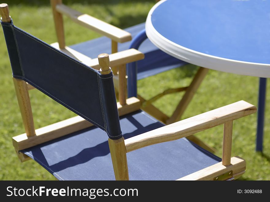 Chair and table of garden blue-colored