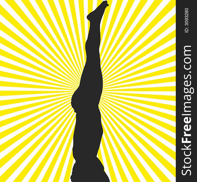 Hatha Yoga posture pole position-head upside down in a starburst background