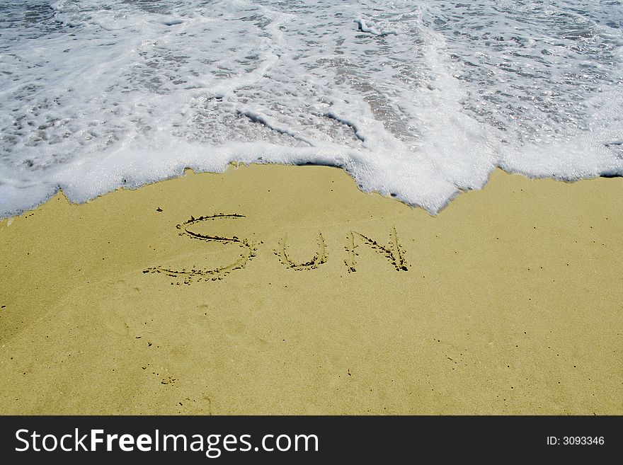 Sun written in the sand with water
