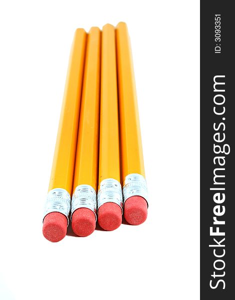 Four Isolated Yellow Pencils