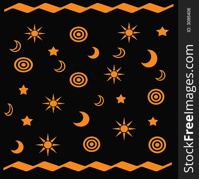 Orange astronomical shapes gift bag black background. Orange astronomical shapes gift bag black background