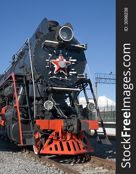 Old Russian locomotive at the railway station. Old Russian locomotive at the railway station