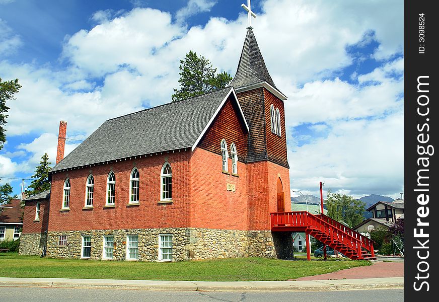 Old brick church in Jasper, Alberta