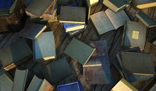 Many Old And Ancient Books, Spread Over A Wooden Surface. Royalty Free Stock Photo Many Old And Ancient Books, Spread Over A Wooden Surface. Royalty Free Stock Photo