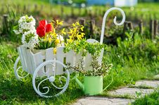 Wheelbarrow With Flowers In The Garden Stock Photo Wheelbarrow With Flowers In The Garden Stock Photo
