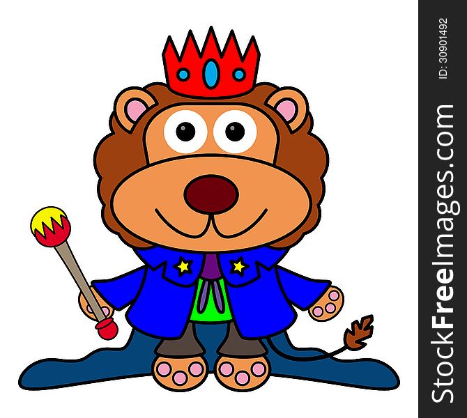 Illustration of a lion wearing king's clothing. Illustration of a lion wearing king's clothing