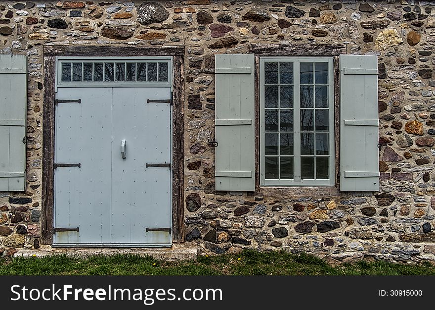 Old stone house door and window
