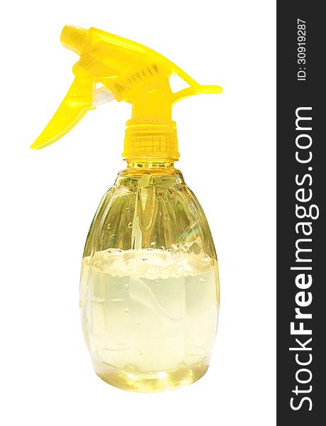 Plastic spray bottle on white background