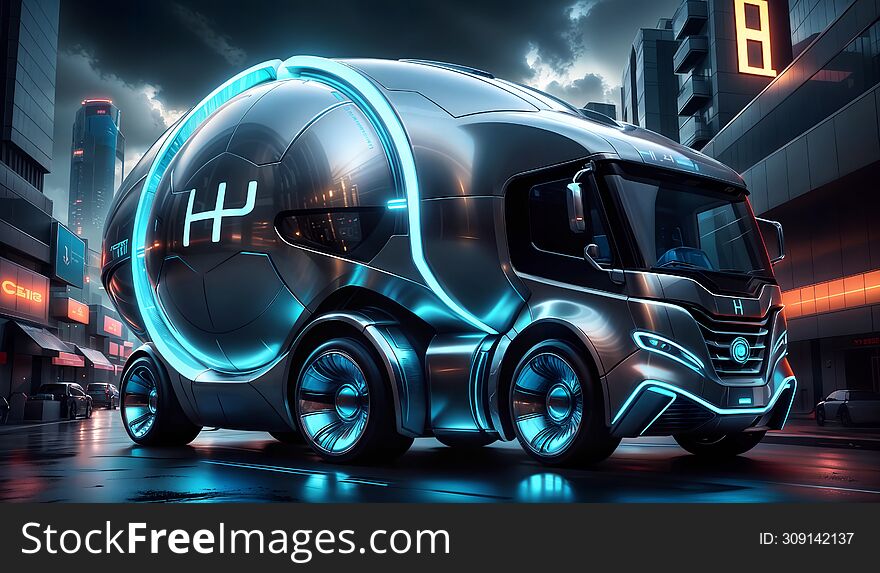 Cyberpunk chrome truck: futuristic design powered by hydrogen
