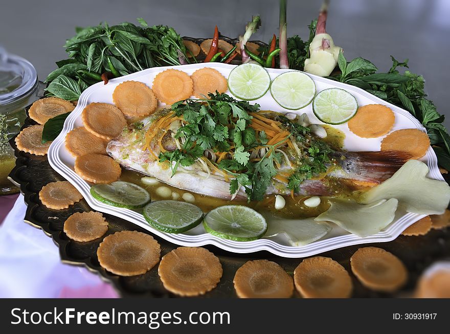Steamed fish in the dish