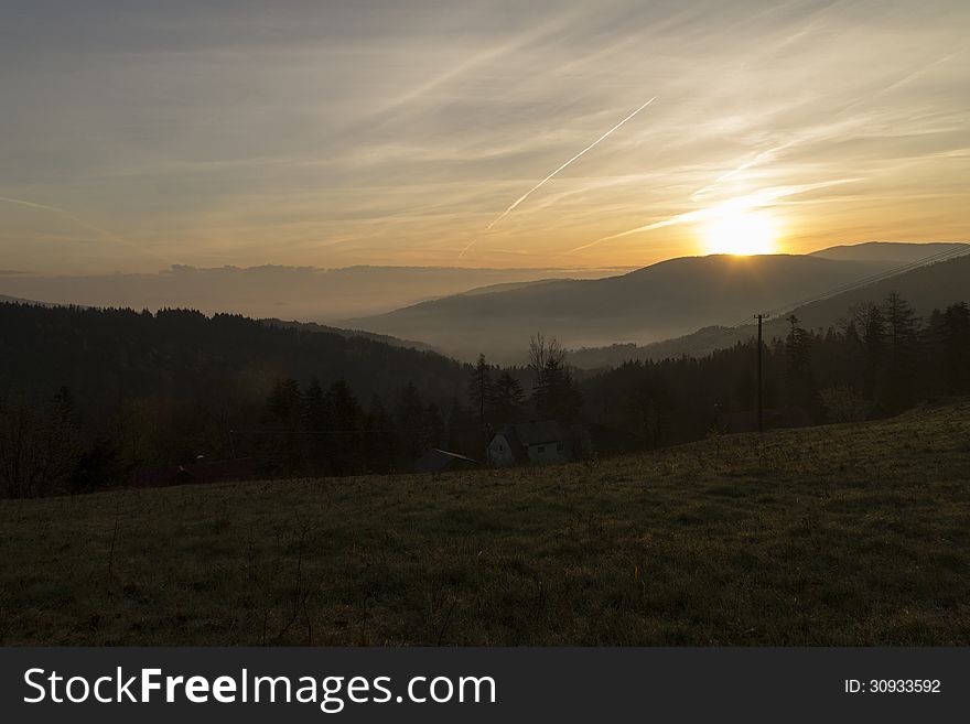 Sunrise over the mountains of Central Europe