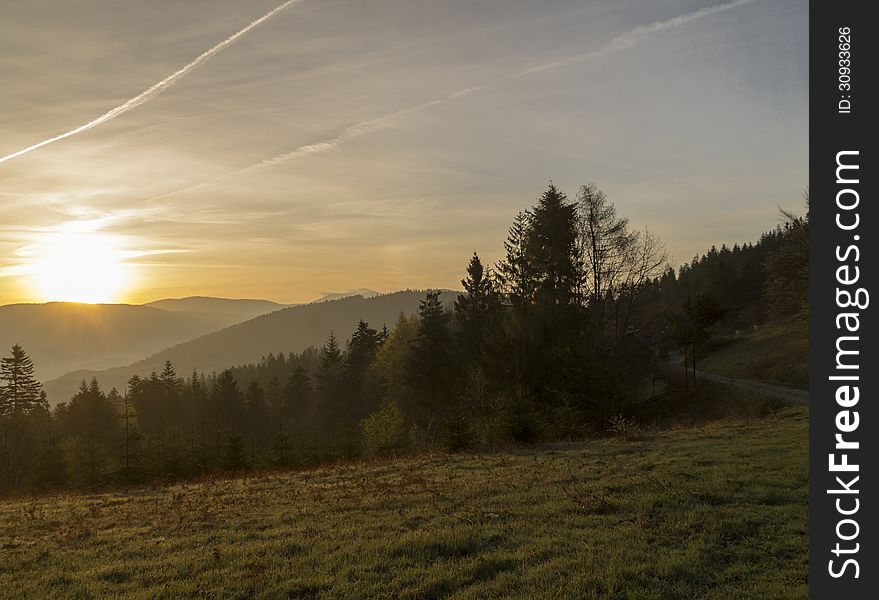 Sunrise over the mountains of Central Europe