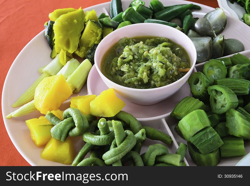 Boiled vegetables in the dish