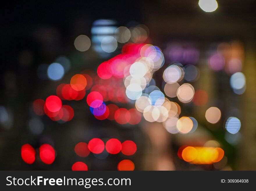 Blur And Abstract Background From Above The Pedestrian Bridge With Bokeh And Vehicle Lights