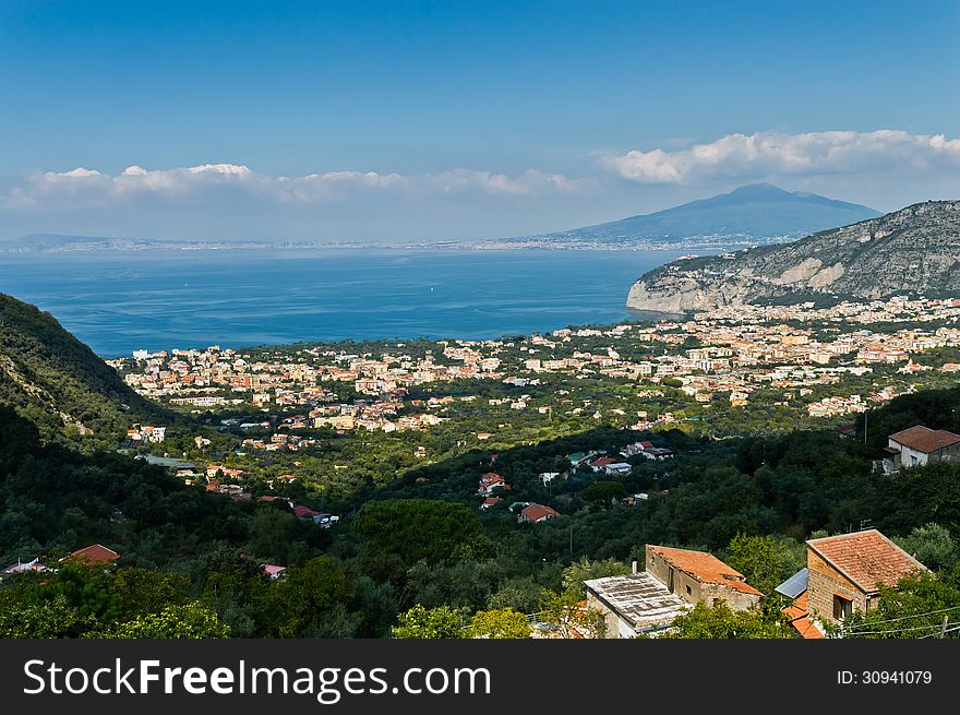 View over Sorrento, the bay of Naples with Mount Vesuvius. View over Sorrento, the bay of Naples with Mount Vesuvius