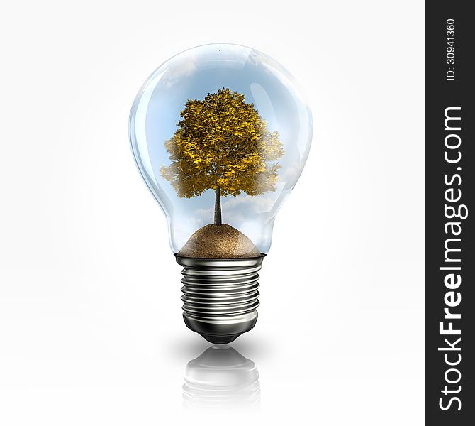 A light bulb with a tree inside, an illustration about reclycling and ecology