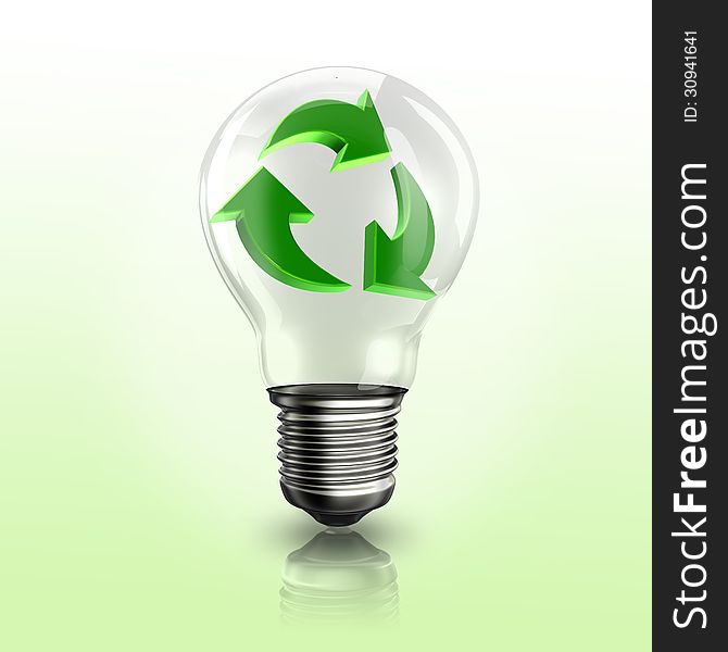 A light bulb with recyclable logo inside, an illustration about reclycling and ecology