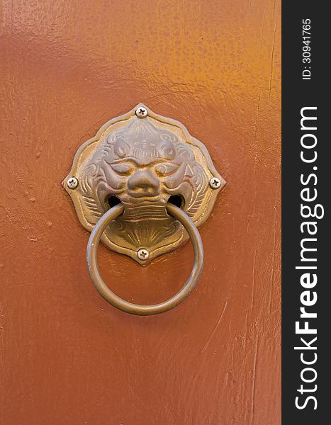 Chinese doorknob on door background. Chinese doorknob on door background