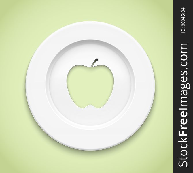 White Plate With Apple Cut.