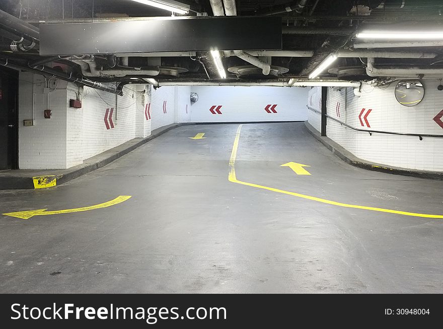 Parking Garage Entrance, with directional arrows