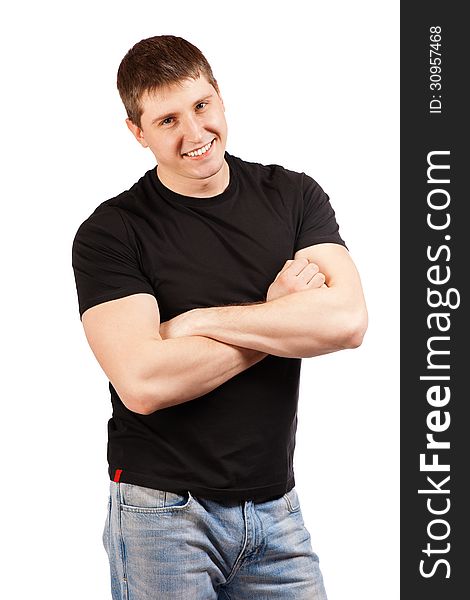 Portrait of the young happy smiling man isolated on a white background