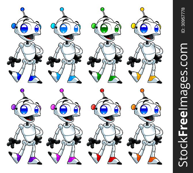 Funny robots. Cartoon and vector isolated characters.