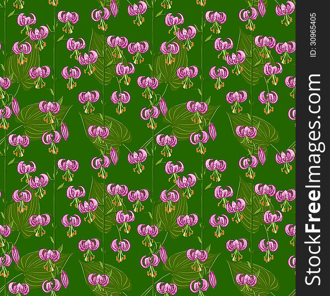 Seamless pattern with pink Lilium martagon