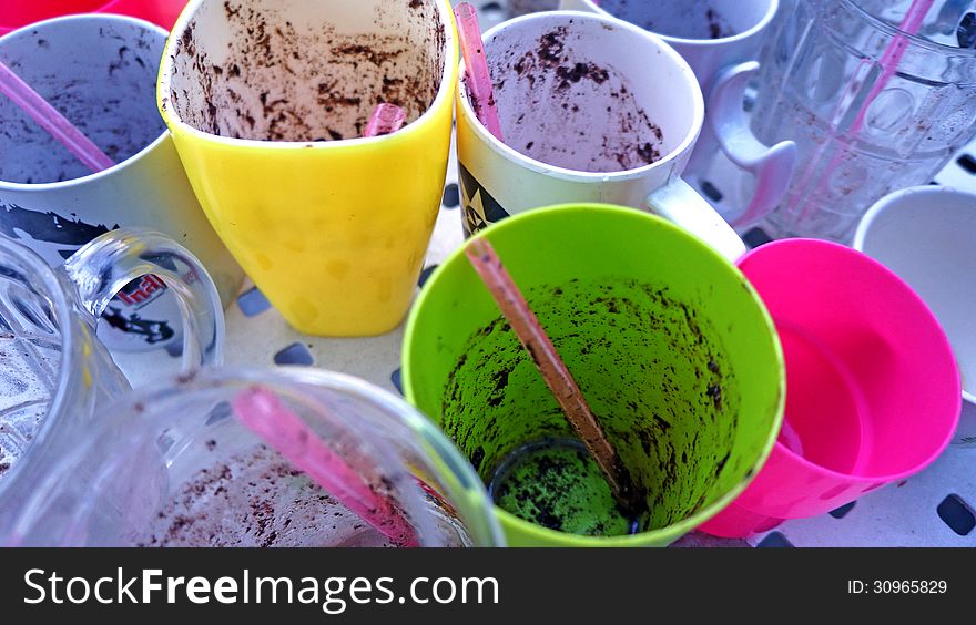 Many of colorful finished cups. Many of colorful finished cups