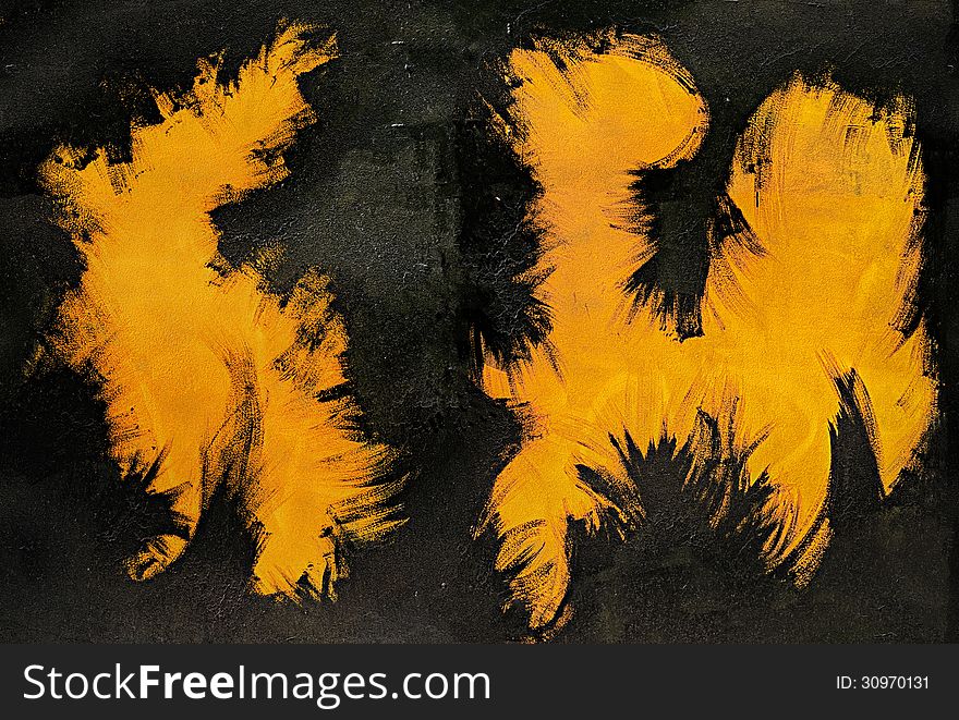 Grunge black and yellow painted metal plate