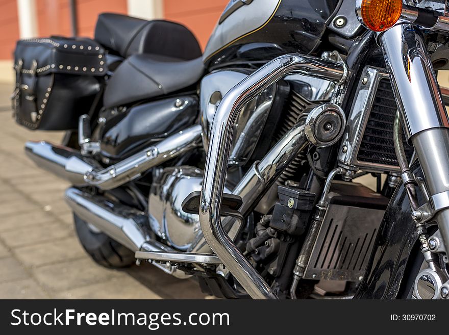 Close up of the chrome on a bike. Close up of the chrome on a bike