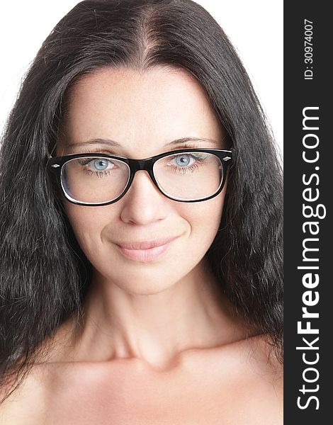 Portrait of a smiling brunette with glasses. Portrait of a smiling brunette with glasses
