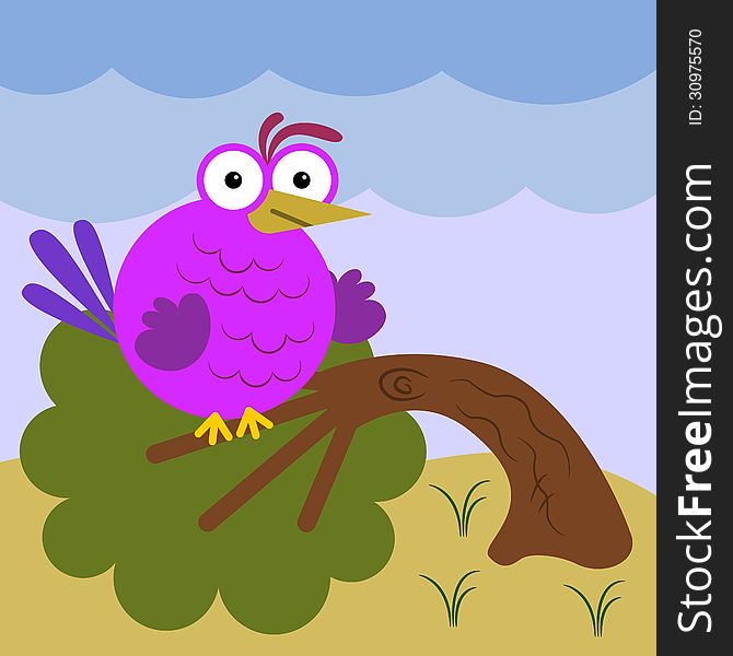 A funny illustration of a giant bird sitting on a tree. A funny illustration of a giant bird sitting on a tree