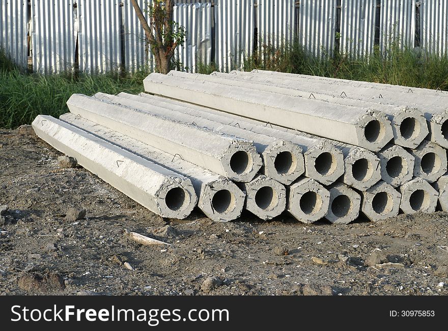 Hexagon concrete pole on construction site