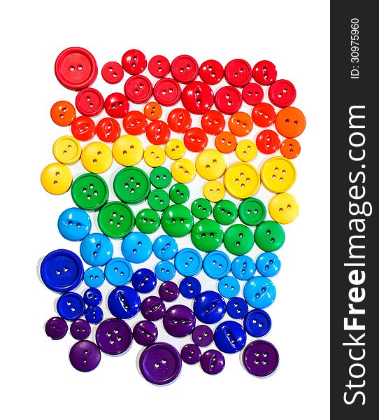 Multi colored buttons arranged in ROYGBIV format to resemble a rainbow with room for cropping. Multi colored buttons arranged in ROYGBIV format to resemble a rainbow with room for cropping.