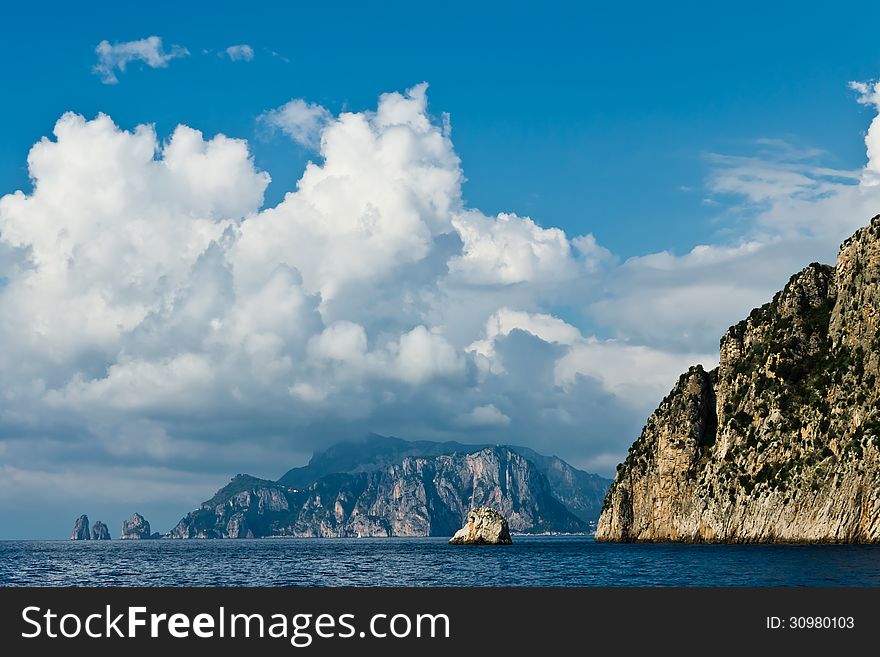 View from the southern tip of the Amalfi Coast to Capri. View from the southern tip of the Amalfi Coast to Capri