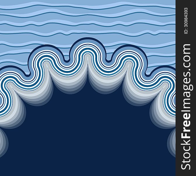 Stylized sea background, abstract wavy frame