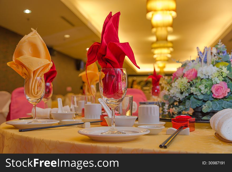 Chinese wedding table setup in a restaurant. Chinese wedding table setup in a restaurant