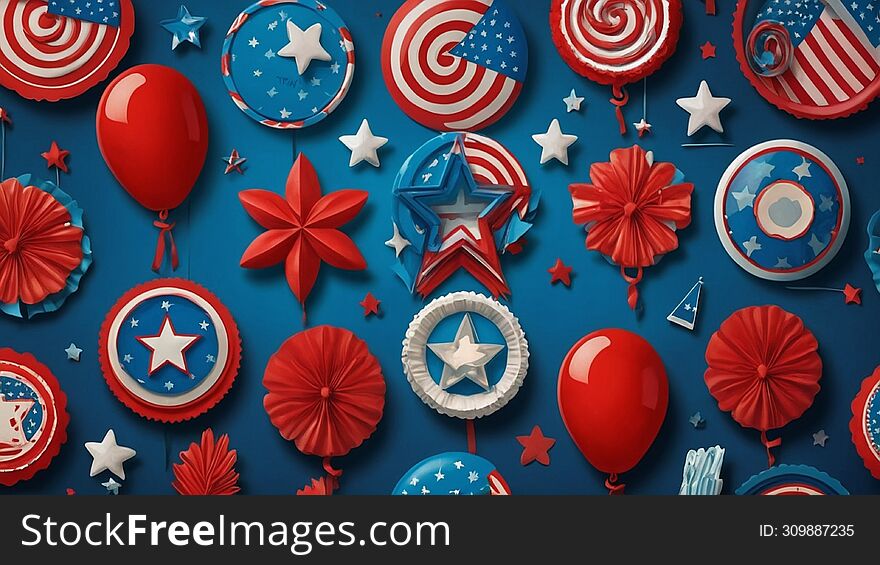 4th Of July, Clip-art, Stickers, Patriotic, Generative-ai