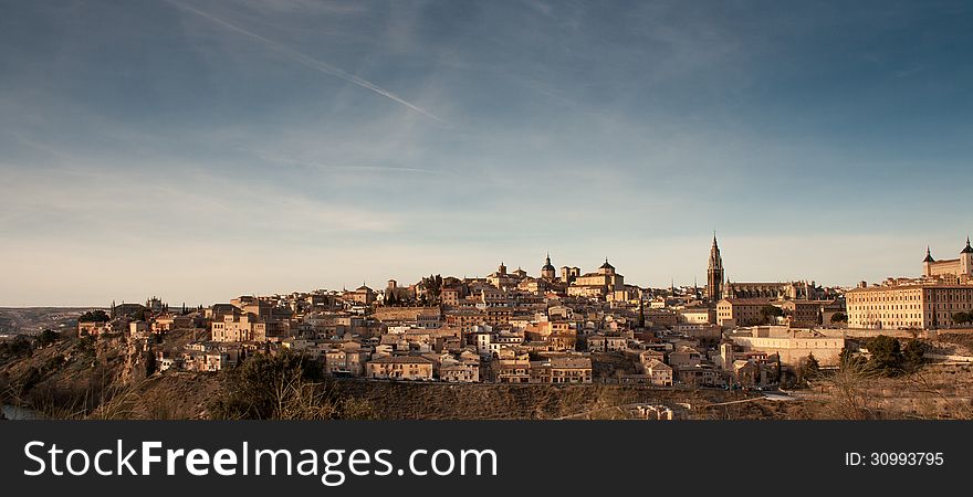 Sunset over the unesco town of Toledo Spain