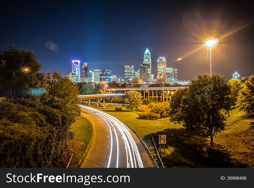 Charlotte City Skyline and architecture at night. Charlotte City Skyline and architecture at night