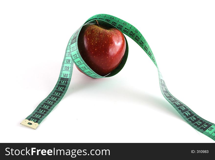 Red apple and tape isolated over a white background