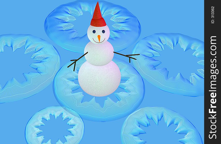 3D render of snowman on turquoise. 3D render of snowman on turquoise